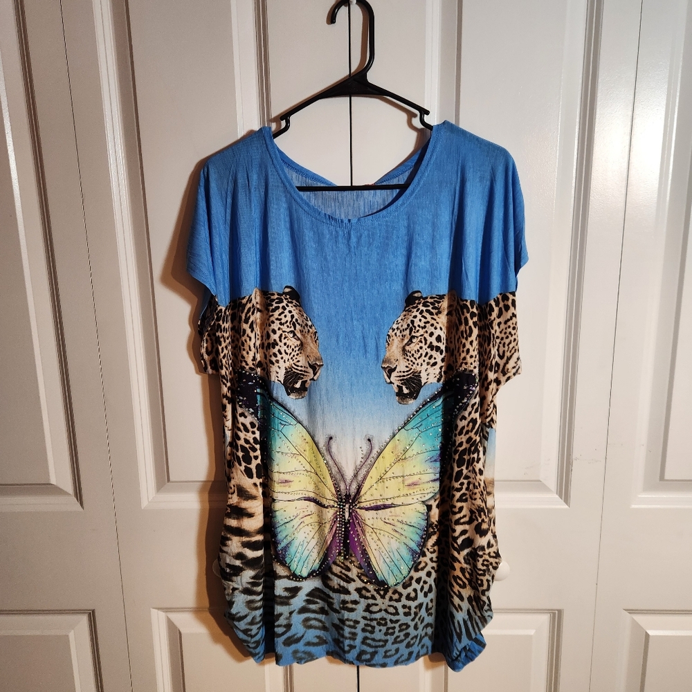Blue Leopard Butterfly Women's Top